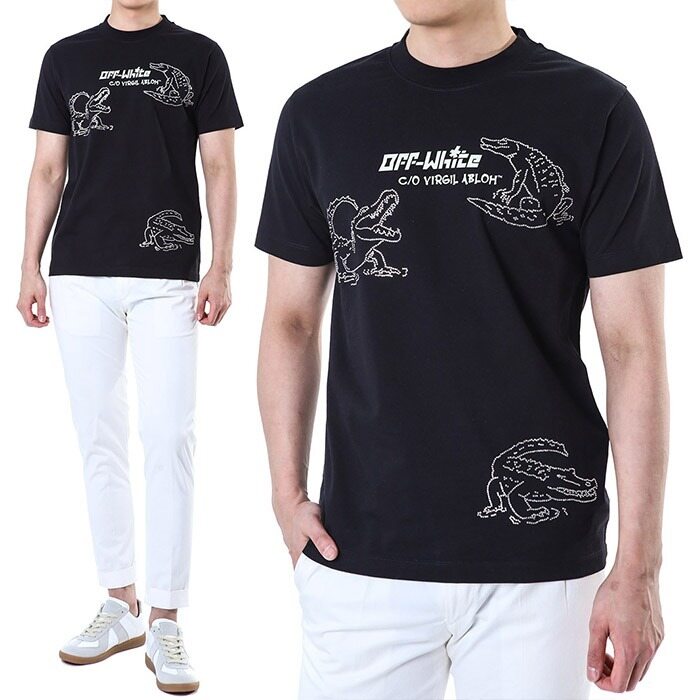오프화이트 크리스탈 로고 프린트 티셔츠 블랙/OMAA027S 25JER004 1050 - Off White