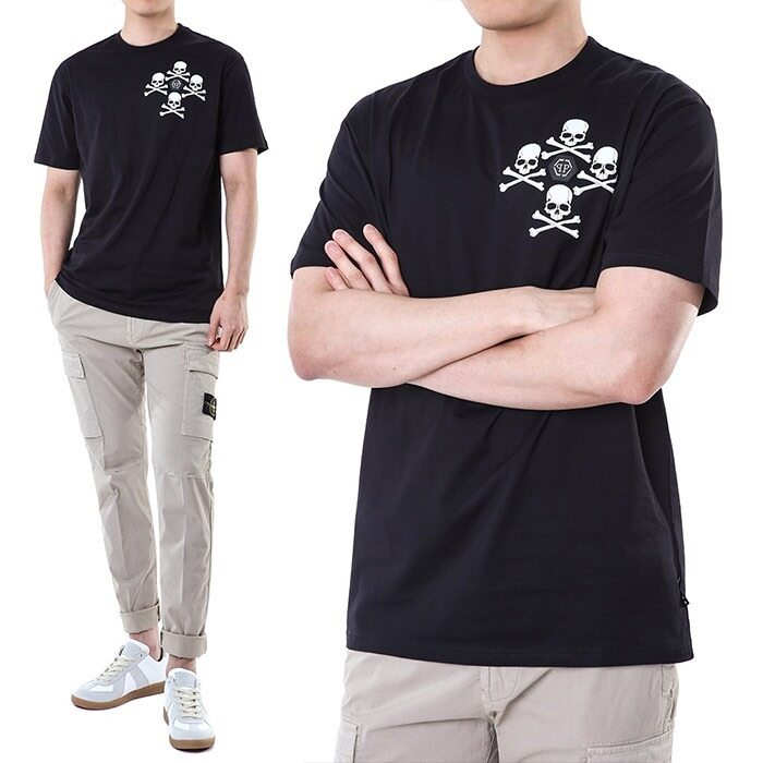 필립플레인 스틸래더로고패치 트리플러버스컬반팔티/AADC MTK7786 PJY002N 02 - Philipp Plein