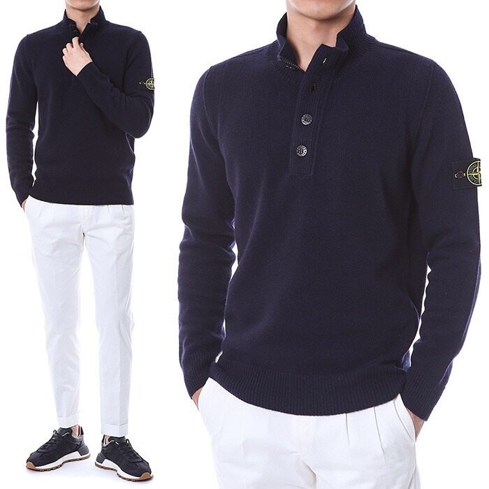 스톤아일랜드 와펜패치 반오픈 버튼집업 울 니트/7915540A3 A0020 - Stone Island