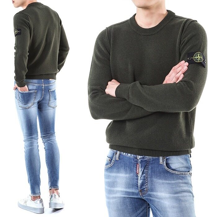 스톤아일랜드 와펜패치 숄더라이닝 울 라운드 니트/7915508A3 V0058 - Stone Island