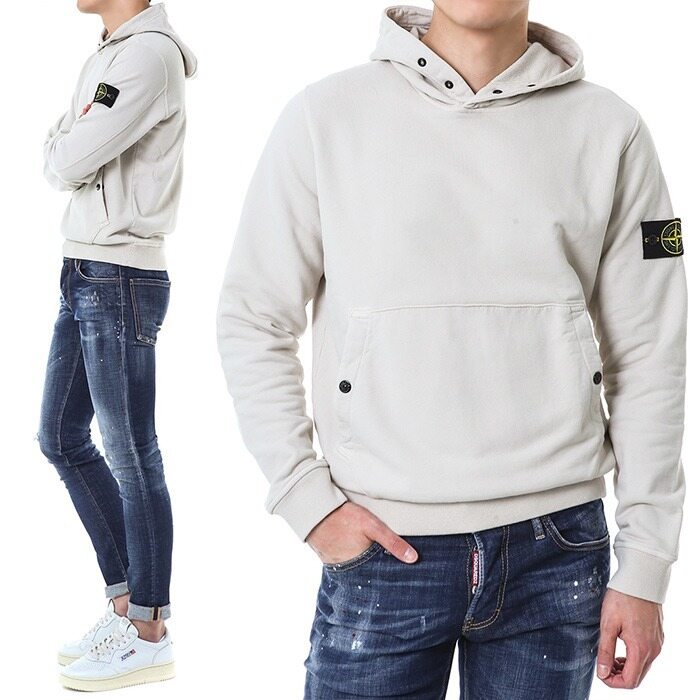 스톤아일랜드 와펜패치 더블버튼 기모 후드 티셔츠/791561720 V0097 - Stone Island