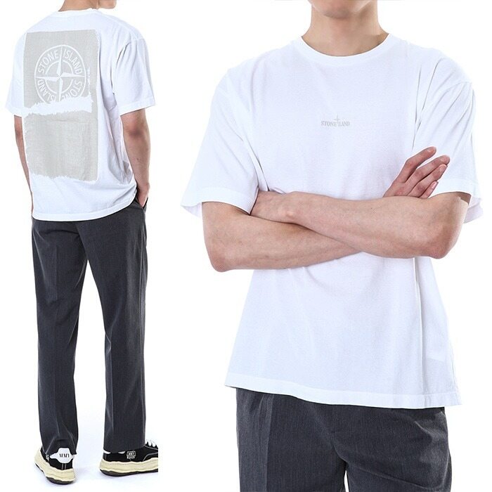 스톤아일랜드 로고 백 크랙 페인팅 반팔티셔츠/80152RC89 V0001 - Stone Island