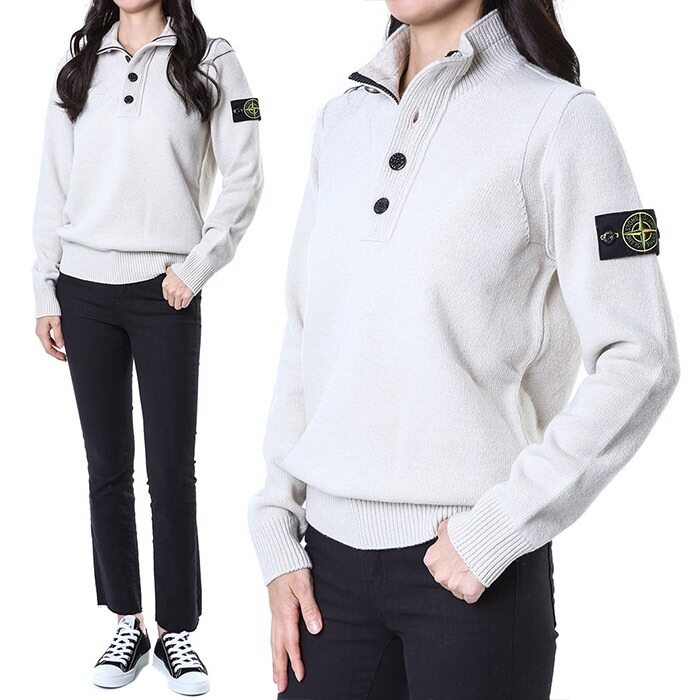 스톤아일랜드 와펜패치 반오픈 버튼집업 울 여성 니트/8115540A3 V0097 - Stone Island