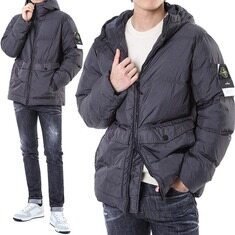 스톤아일랜드 와펜패치 가먼트다이 클링클랩스 덕다운 후드 패딩점퍼 차콜그레이 썸네일 1