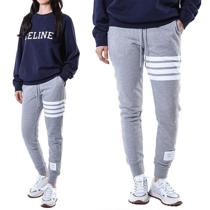 톰브라운 삼선탭+4선완장 디테일 여성 트레이닝 팬츠 그레이/FJQ001A 00535 055 - Thom Browne