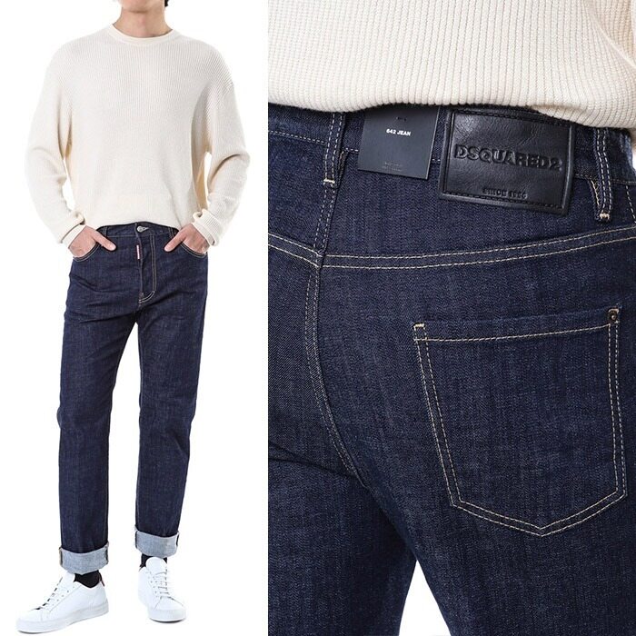디스퀘어드 블랙 레더 패치 진청 생지진 642핏/74LB1421 - Dsquared2
