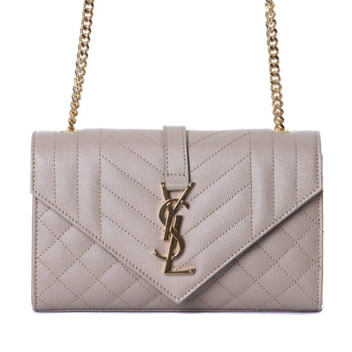 생로랑 YSL 골드 스틸로고 엔벨로프 페블래더 숄더백 다크베이지/600195 BOW91 2721 - Saint Laurent