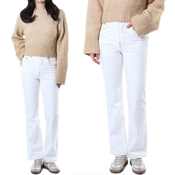 토리버치 옐로우스티치 크롭 플레어 화이트진 168289 111 - Tory Burch