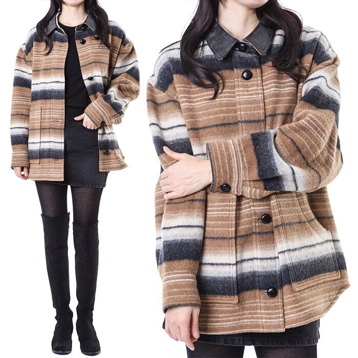 이자벨마랑 DAYVI 래더카라 울 스트라이프 코트 카멜/MA0367FA C1D02E 50CM - Isabel Marant