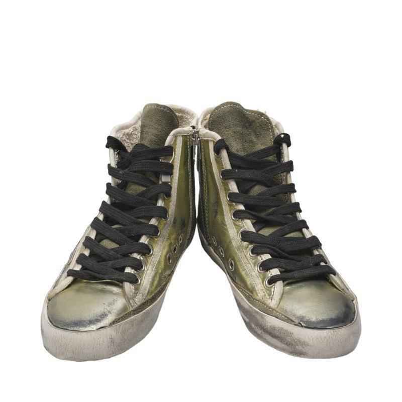 (230mm) 그린 카프스킨 글로시 프란시 여성 하이탑 스니커즈 - Golden Goose