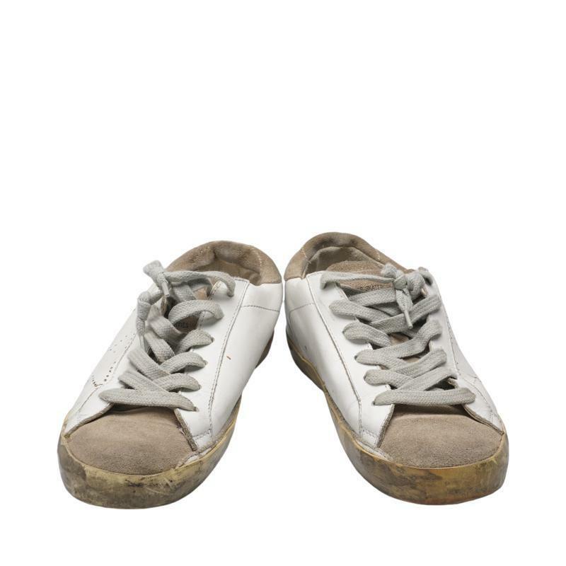 (225mm) 화이트 카프스킨 슈퍼스타 베이지탭 여성 스니커즈 G24D121 A5 - Golden Goose