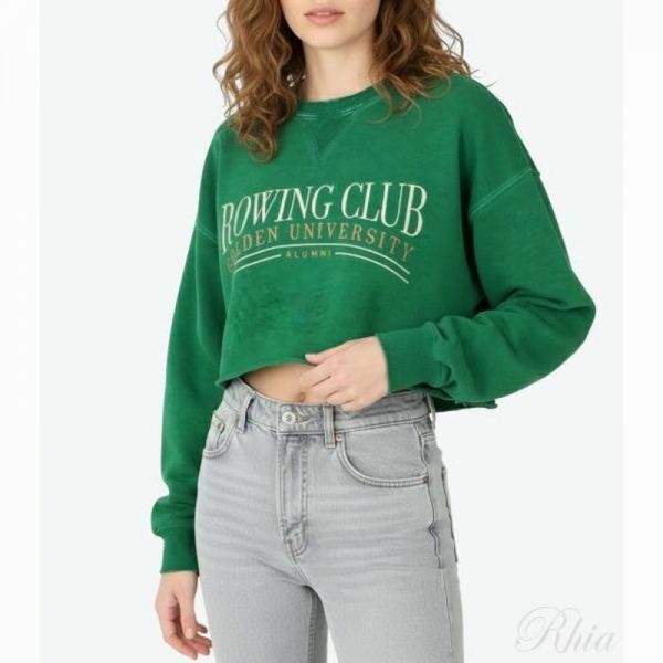 골든구스 크롭 라운드넥 코튼 스웨트셔츠 GWP01787 P001412 35882 - Golden Goose