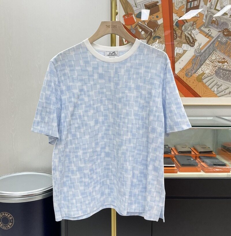 [더럭스] 에르메스 크루넥 반팔티셔츠 L 스카이블루 H557990 - Hermes