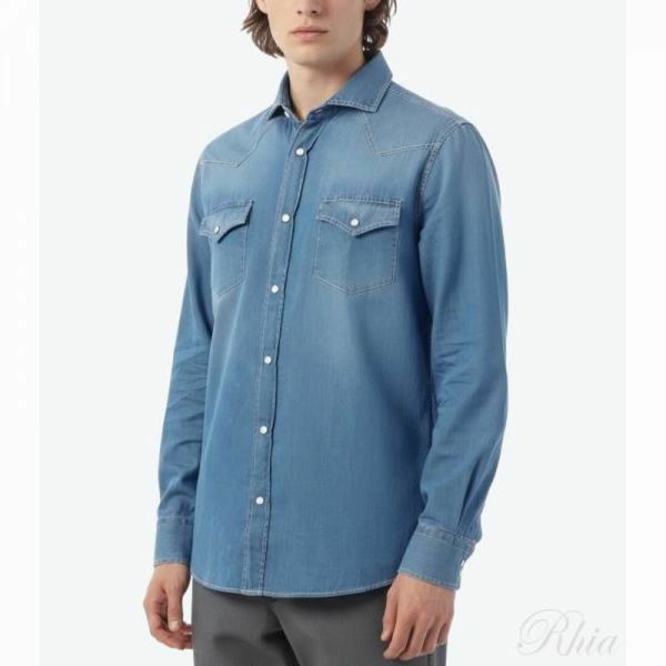 브루넬로 쿠치넬리 데님 웨스턴 셔츠 MR6834008 COM47 - Brunello Cucinelli
