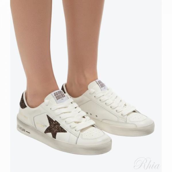 골든구스 26SS 스타단 스니커즈 화이트 레더 브라운 글리터 스타 GWF00128 F007939 10318 - Golden Goose