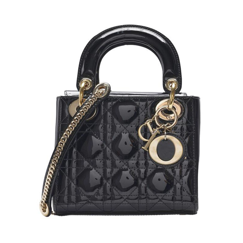블랙 페이던트 레이디 디올 금장 미니 토트백 - Christian Dior