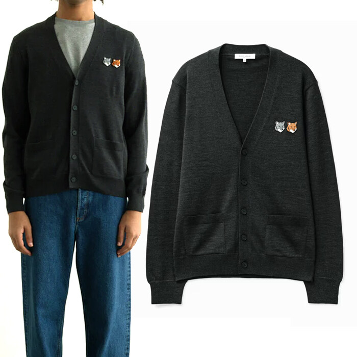 26ss 메종키츠네 더블폭스 헤드 가디건/M051CFKT1181 P190 - Maison Kitsune