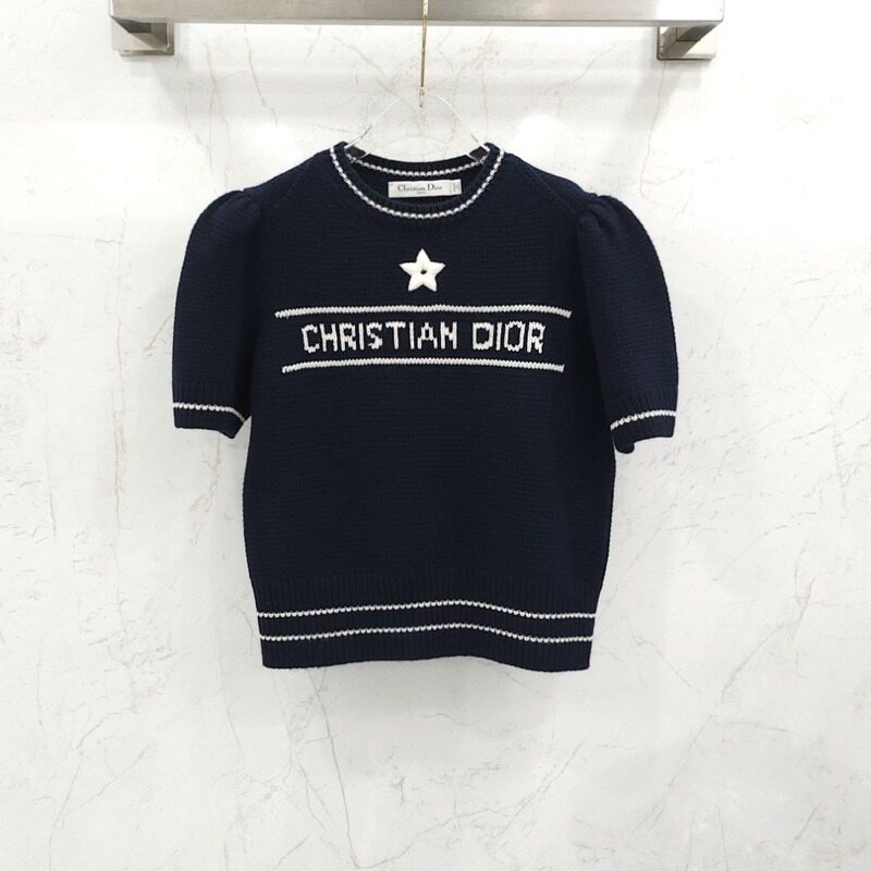 [럭스유] 38 / 디올 캐시미어 스웨터 반소매 울 니트 - Christian Dior