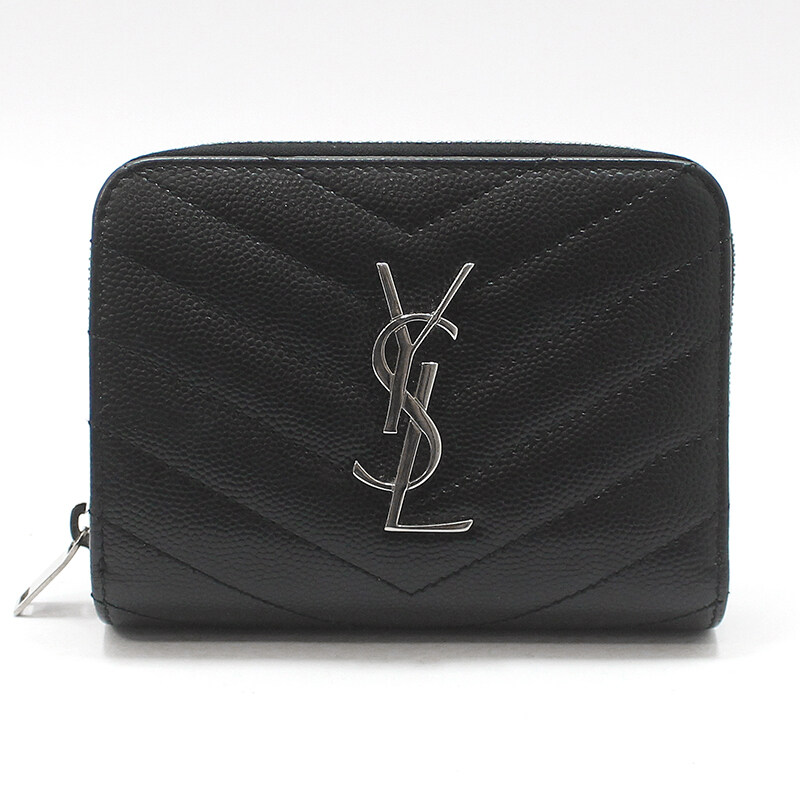 생로랑 403723 블랙 마틀라세 모노그램 컴팩트 은장 반지갑 - Saint Laurent
