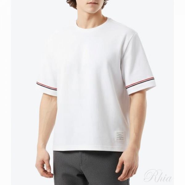 톰브라운 코튼 럭비 숏 슬리브 티 MJS282A J0199 100 - Thom Browne