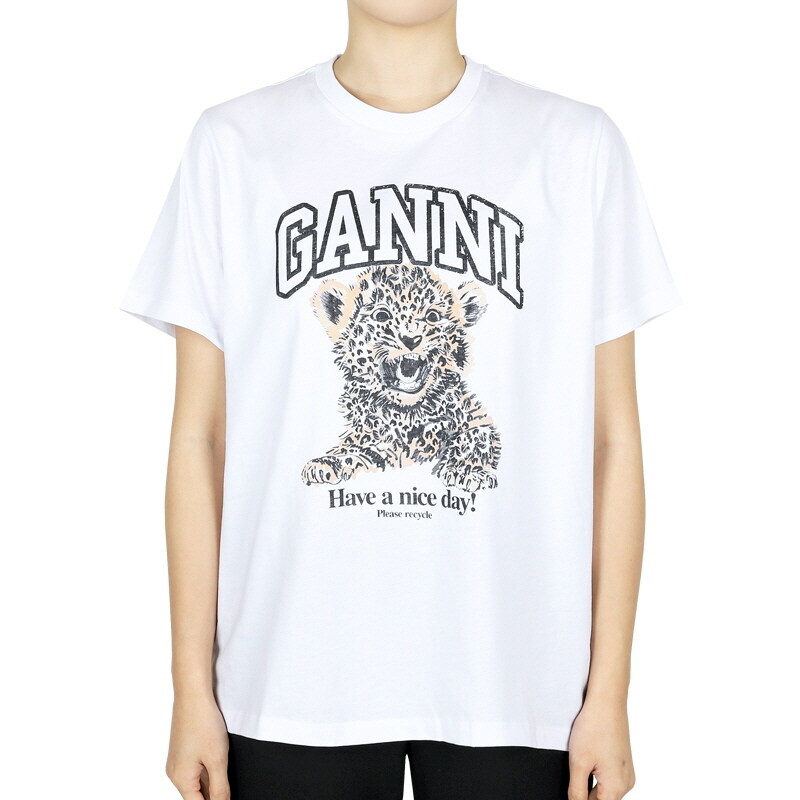 디몬트 가니 여성 레오파드 그래픽 반팔(화이트) T4124 943 - Ganni