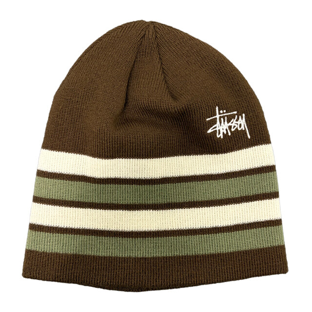더팩토리 26SS 스투시 BASIC STRIPED SKULL 베이직 스트라이프 스컬캡 비니 모자 / 브라운 (1321236 1001) - Stussy