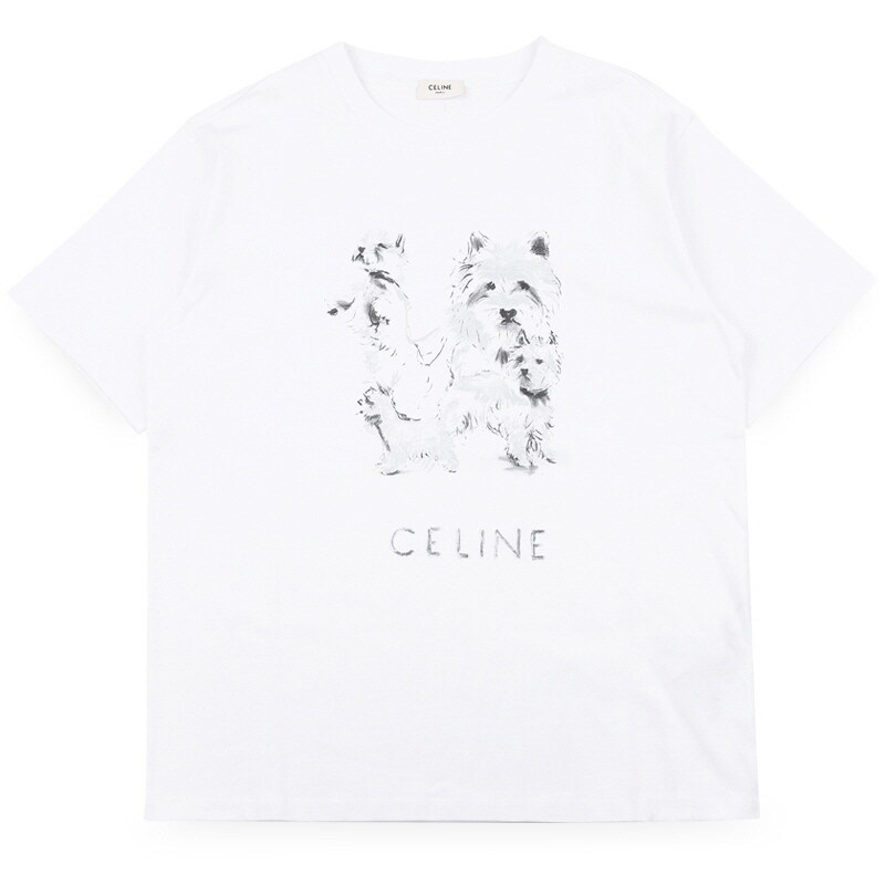 디몬트 셀린느 여성 로고 프린팅 반팔(화이트) RX0IH1242 01GD - Celine