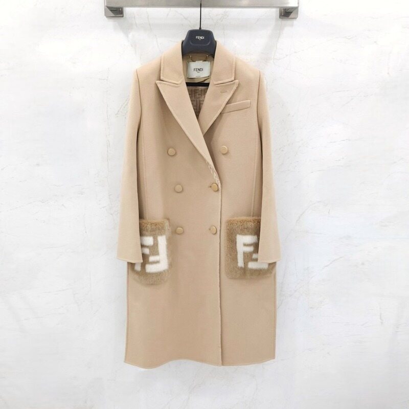 [럭스유] 38 / 펜디 FF 더블페이스 밍크 포켓 스트레이트 울 코트 FF8948 - Fendi