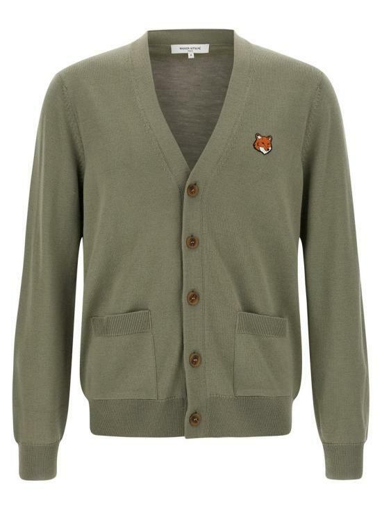 25FW 메종키츠네 폭스 헤드 메리노 레귤러 가디건 PM00501KT1181P131 LAUREL GREEN DOM - Maison Kitsune
