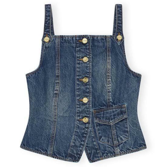 가니 헤비 워시드 데님 탑 J1580567 MID BLUE VINTAGE DOM - Ganni