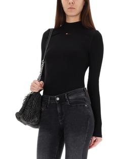 25FW 디젤 T 목키 Ls 마이크로디브 모크넥 립드 티셔츠 A103990BLAN9XX BLACK DOM 썸네일 4