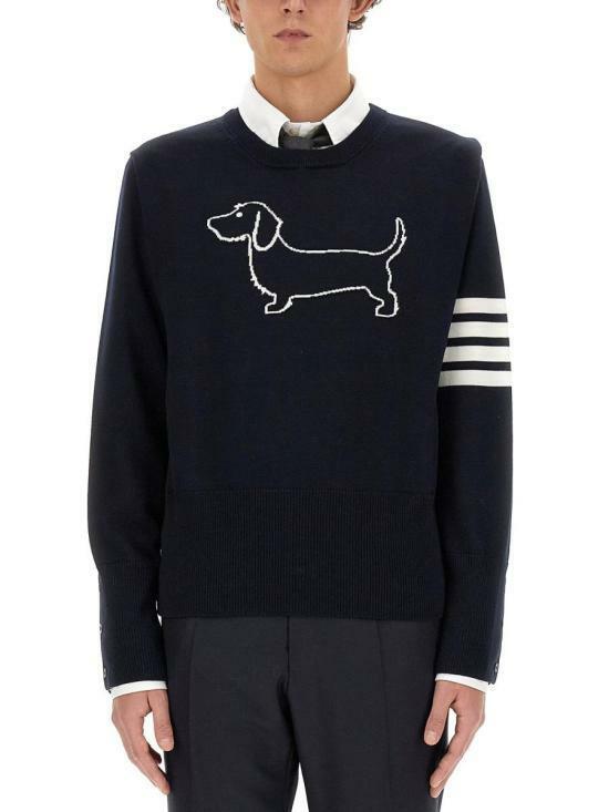26SS 톰브라운 메리노 헥터 사선 크루넥 풀오버 MKA486AY1002415 NAVY DOM - Thom Browne
