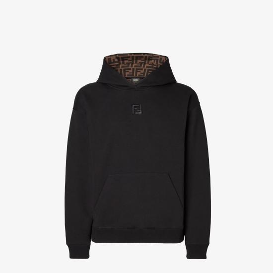 26SS 펜디 FF 엠브로이드 롱 슬리브 후드 티셔츠 FY1143ATL9F0QA1 BLACK DOM - Fendi