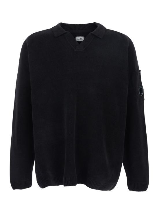 26SS 씨피 컴퍼니 코튼 셔닐 폴로 렌즈 스웨터 20CMKN118A005687G999 BLACK DOM - CP company