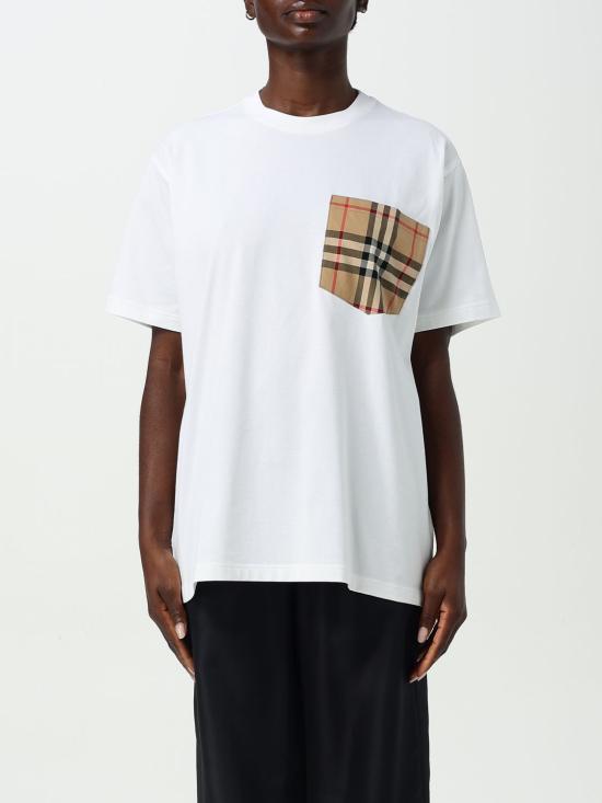 25SS 버버리 체크 포켓 티셔츠 8103971 WHITE DOM - Burberry