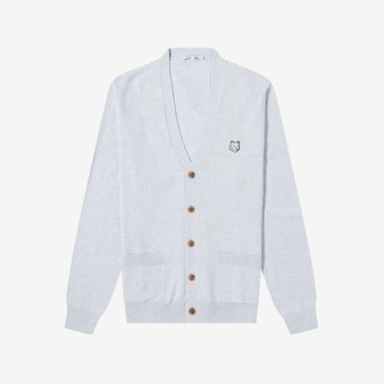 메종키츠네 볼드 폭스 헤드 패치 V넥 가디건 MM00509KT1036H410 DOM - Maison Kitsune