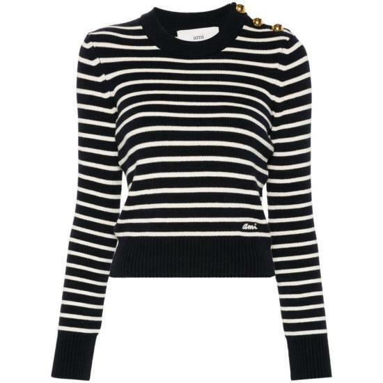 아미 스트라이프 세일러 스웨터 FKS039KN00614023 NAVY BLUE DOM - Ami