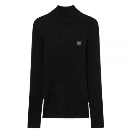 메종키츠네 볼드 폭스 헤드 패치 파인 립드 터틀넥 LW00806KT1091BKP199 BLACK DOM - Maison Kitsune