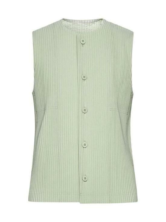 옴므 플리세 이세이 미야케 민소매 티셔츠 HP46JE15261 LIGHT JADE GREEN DOM - Issey Miyake