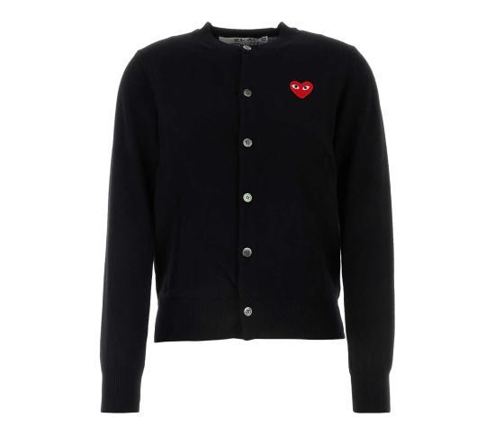 26SS 꼼데가르송 플레이 레드 하트 니트 가디건 AXN0070511 BLACK DOM - Comme des Garcons