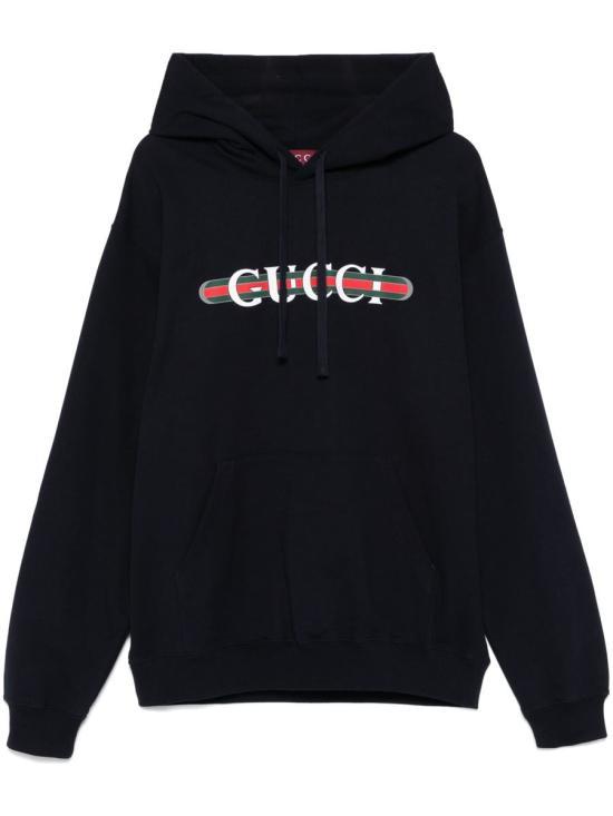 25FW 구찌 로고 프린트 코튼 저지 후드 티셔츠 788771XJG594735 NAVY DOM - Gucci