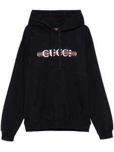 25FW 구찌 로고 프린트 코튼 저지 후드 티셔츠 788771XJG594735 NAVY DOM 썸네일 1