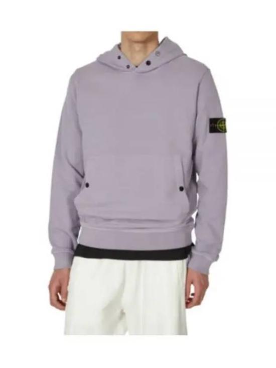 스톤 아일랜드 브러시드 코튼 플리스 스냅 후드 티셔츠 791561720V0047 LAVENDER DOM - Stone Island