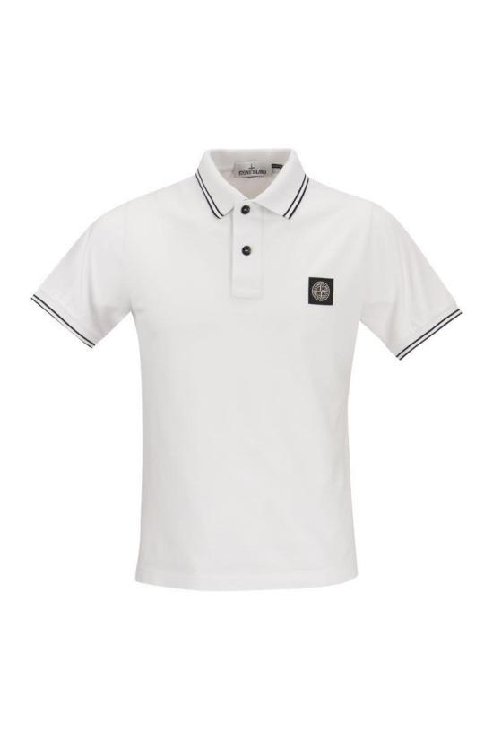스톤 아일랜드 2SC18 스트레치 코튼 피케 숏슬리브 폴로 셔츠 80152SC18A1001 WHITE DOM - Stone Island