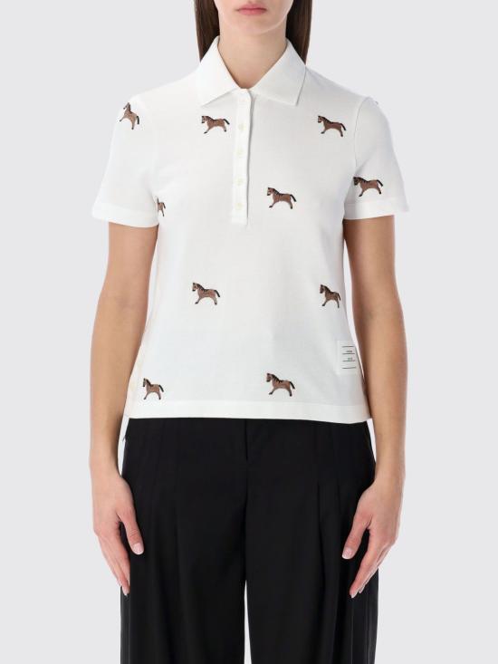 26SS 톰브라운 루나 뉴 이어 피케 홀스 엠브로이더리 폴로 FJP126E00050100 WHITE DOM - Thom Browne