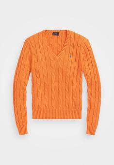 25FW 폴로 랄프로렌 포니로고 피마 코튼 케이블 니트 V넥 스웨터 211971870010 ORANGE DOM 썸네일 1
