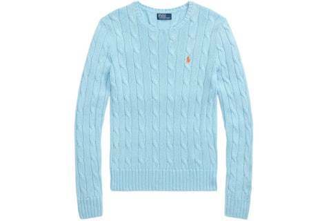 25FW 폴로 랄프로렌 포니 로고 피마코튼 케이블 니트 스웨터 211971869018 ACADIA BLUE DOM - Polo Ralph Lauren