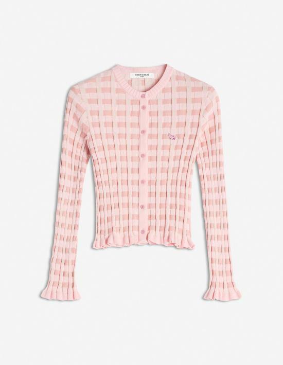 25SS 메종키츠네 베이비 폭스 패치 체크 립드 가디건 OW00503KT11200139 - Maison Kitsune