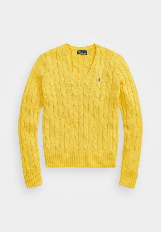 25FW 폴로 랄프로렌 포니로고 피마 코튼 케이블 니트 V넥 스웨터 211971870009 YELLOW DOM - Polo Ralph Lauren