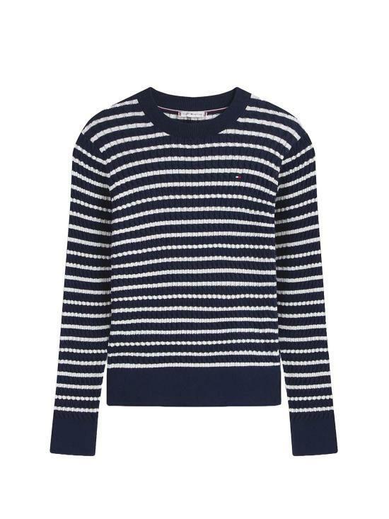 25FW 타미힐피거 스웨터 WW449930BB IVORY SILK DARK NIGHT NAVY DOM - Tommy Hilfiger